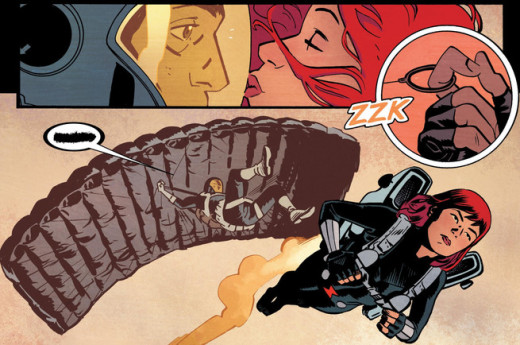 Natasha, aka Black Widow, escaping from S.H.I.E.L.D.