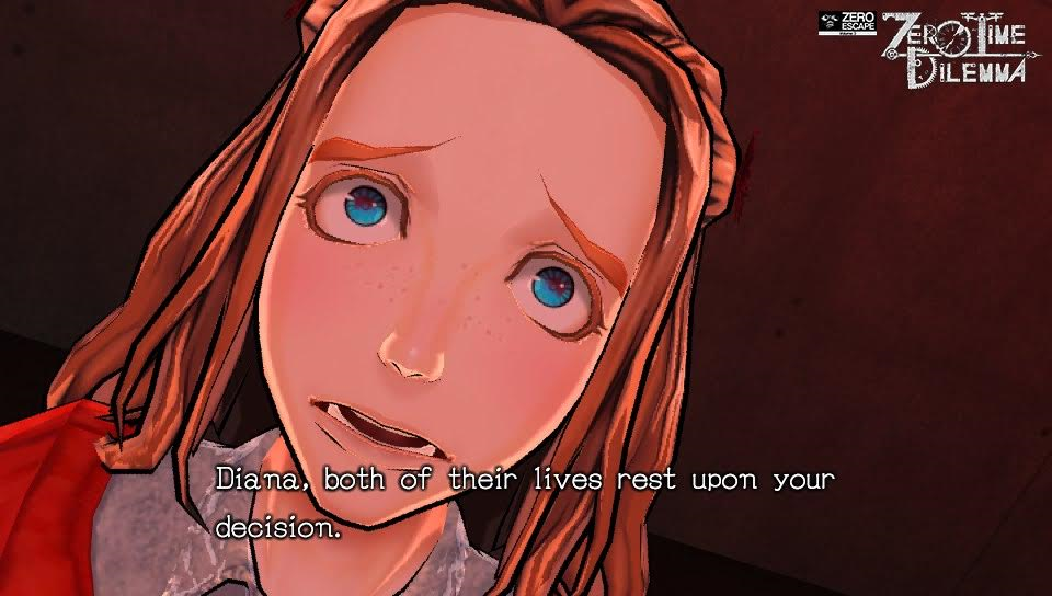Diana struggles with a difficult choice in Zero Time Dilemma